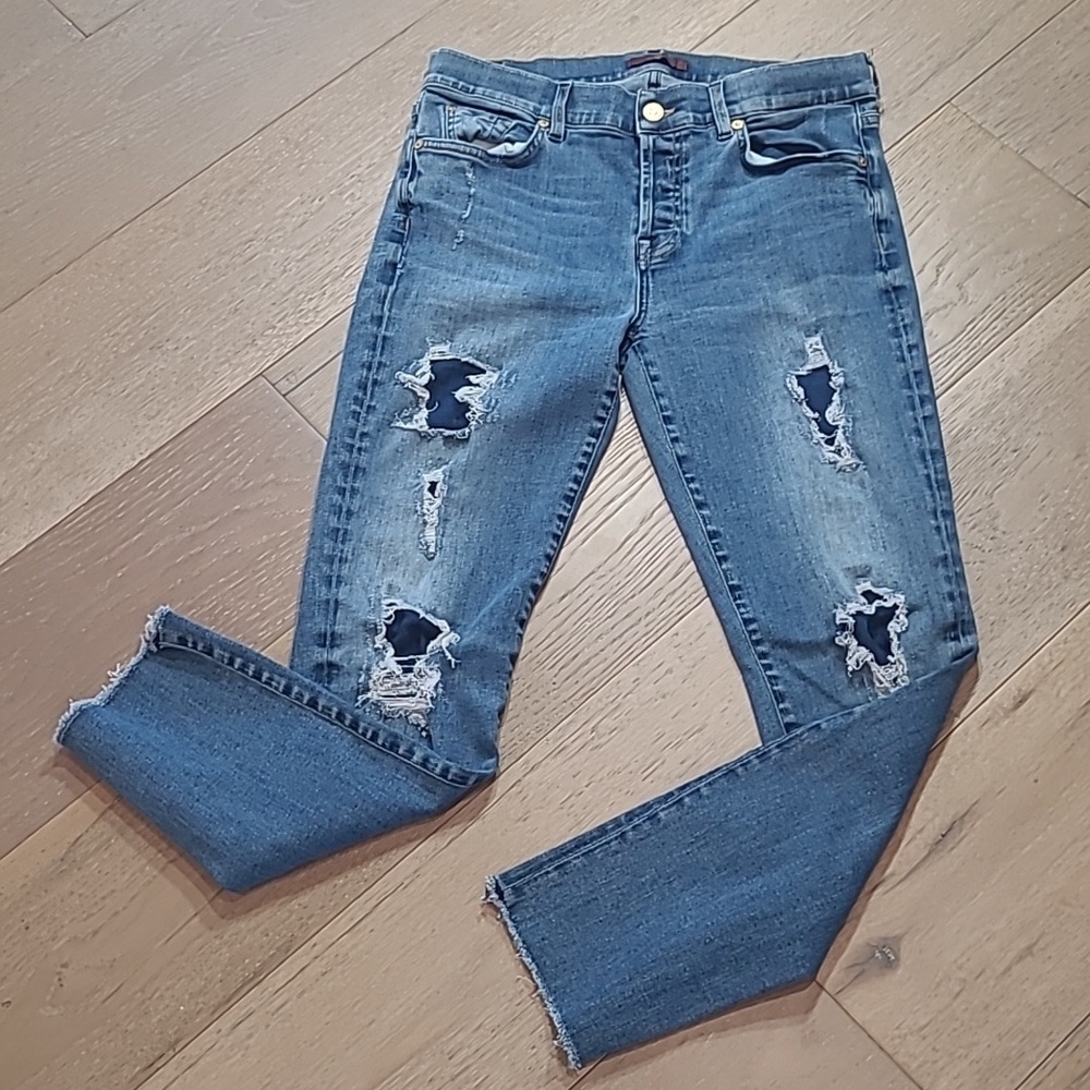 7 For All Mankind Jeans Women's sz 28 Josefina Cut Off Mid Rise Distressed Denim